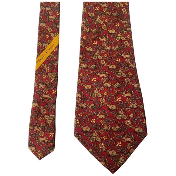 Salvatore Ferragamo 100% Silk Tie Bunny & Floral Novelty Print Made in Italy 57” - Picture 4 of 14